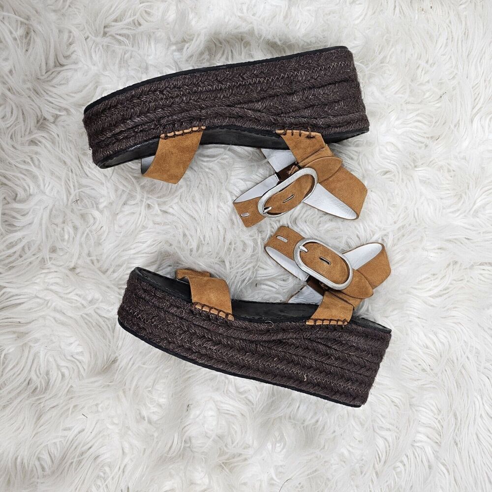 Rag & Bone Ansley Dark Brown Suede Buckle Espadrille Platform Summer Sandal 37 - Picture 3 of 11